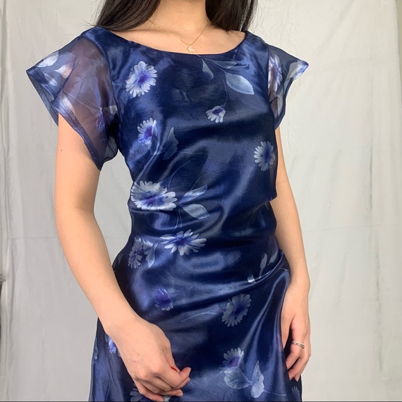 algo medium navy blue floral maxi dress - Picture 6 of 14